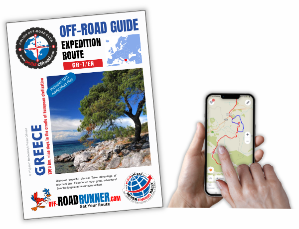 guide cover – route in Greece and route view on a phone in a GPS navigation app