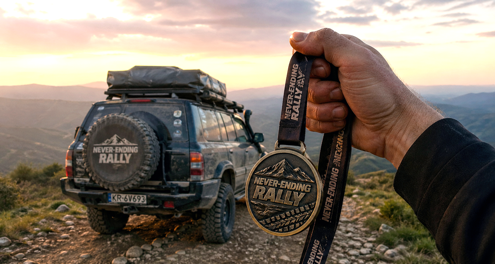 Nissan Patrol et médaille Never-Ending Rally en plein air